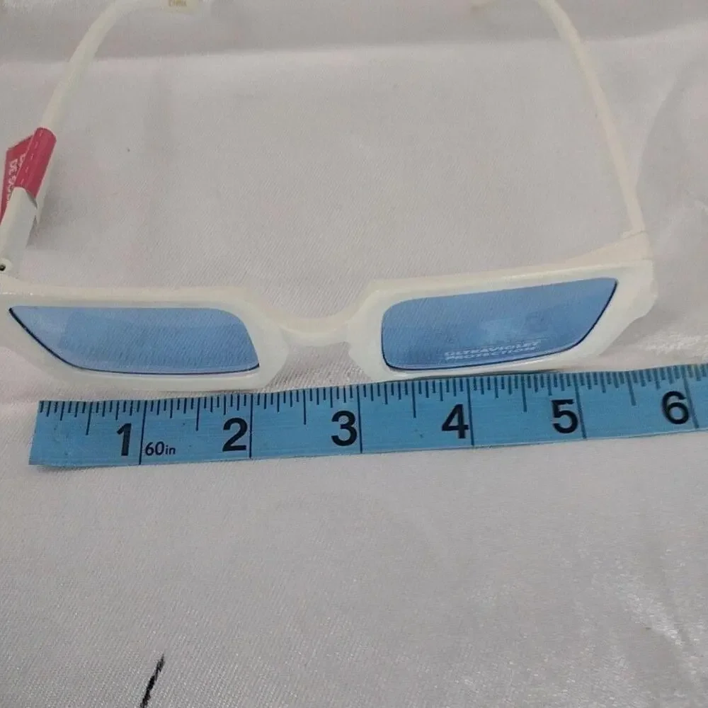 Sunglasses Womens One Size White Square Blue Tinted Oversized UV Protection